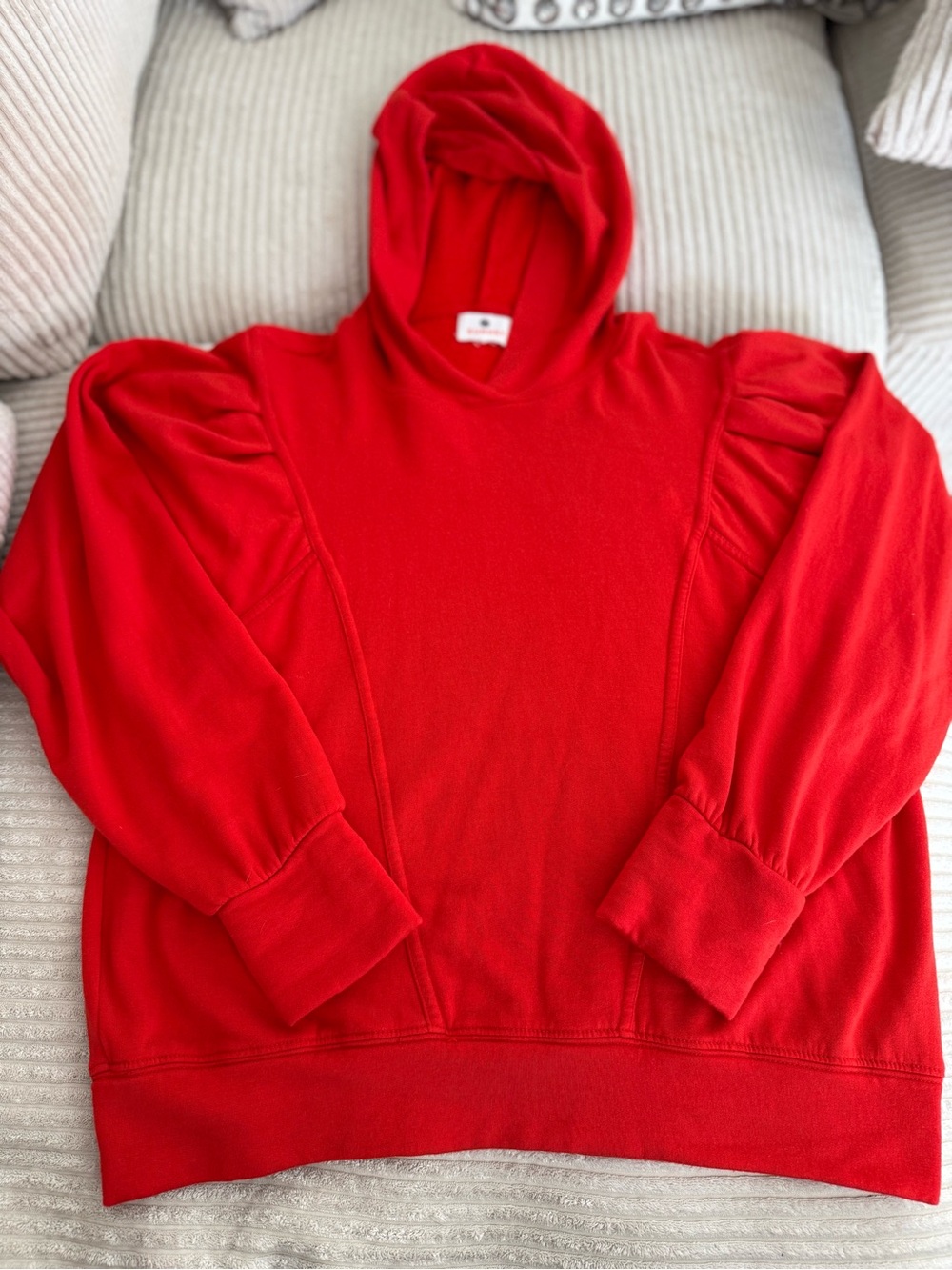 Sundry Red Hoodie Sweater with Puff Sleeves